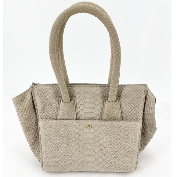 HOTEL PARTICULIER Suede Embossed Handbag in Taupe - Picture 1 of 8